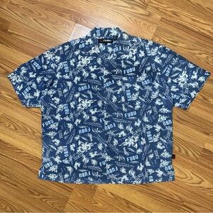 Vintage FUBU Floral Navy Hawaiian Silk Shirt Size L Hip Hop Streetwear Tropical